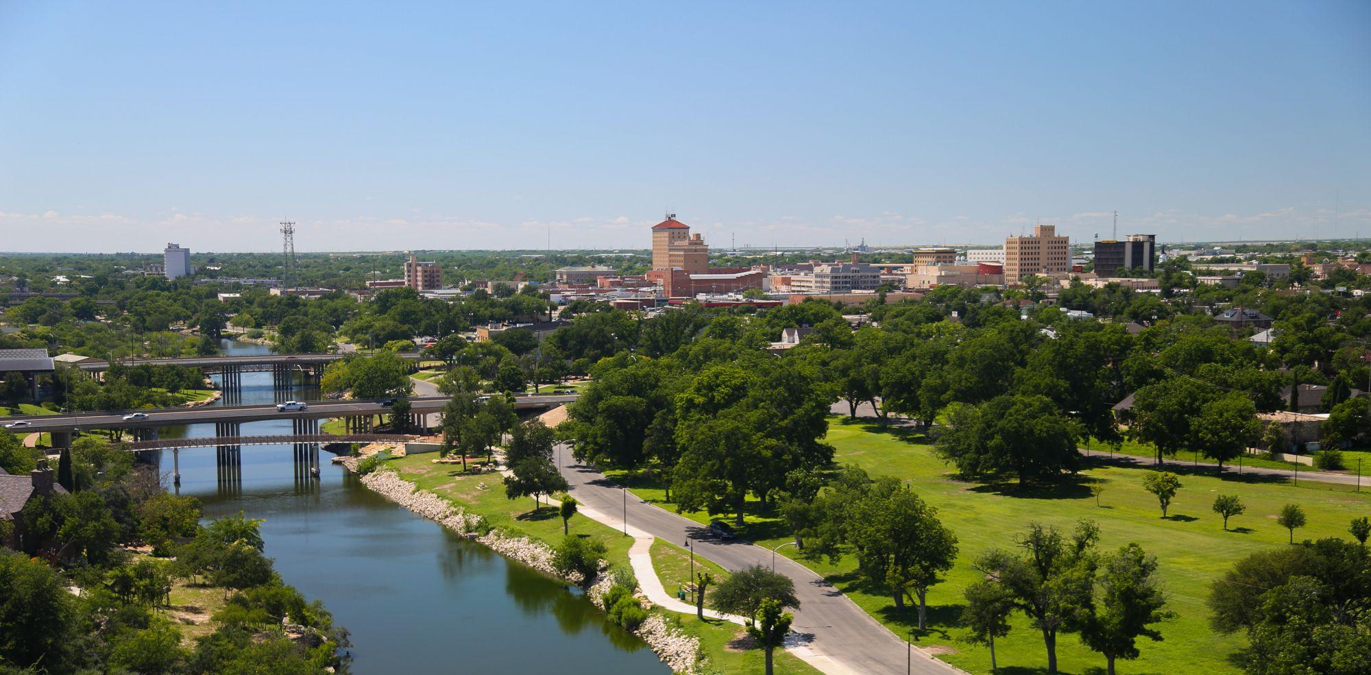 An aerial view of downtown San Angelo